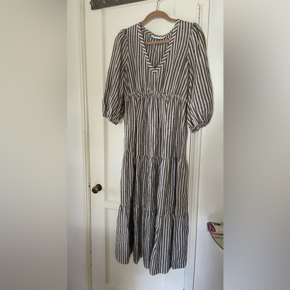 Trina Turk linen stripes maxi dress size M